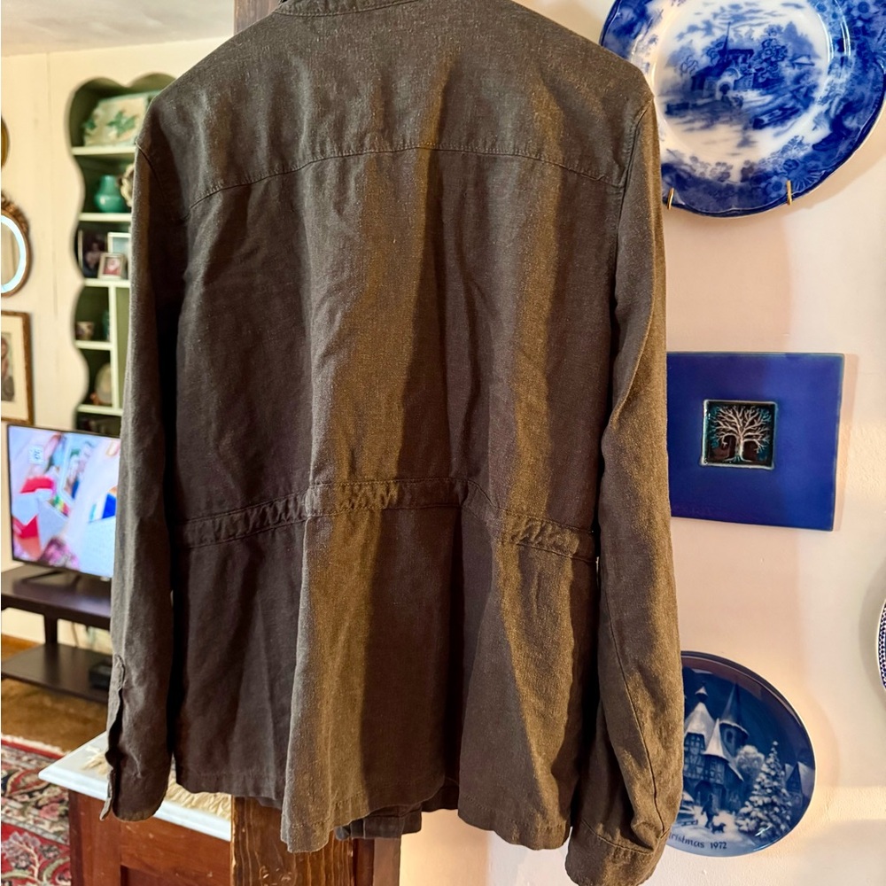 Sanctuary Utility Washed Linen or Linen Blend Jacket Size Large Dark Olive Green - Picture 7 of 9